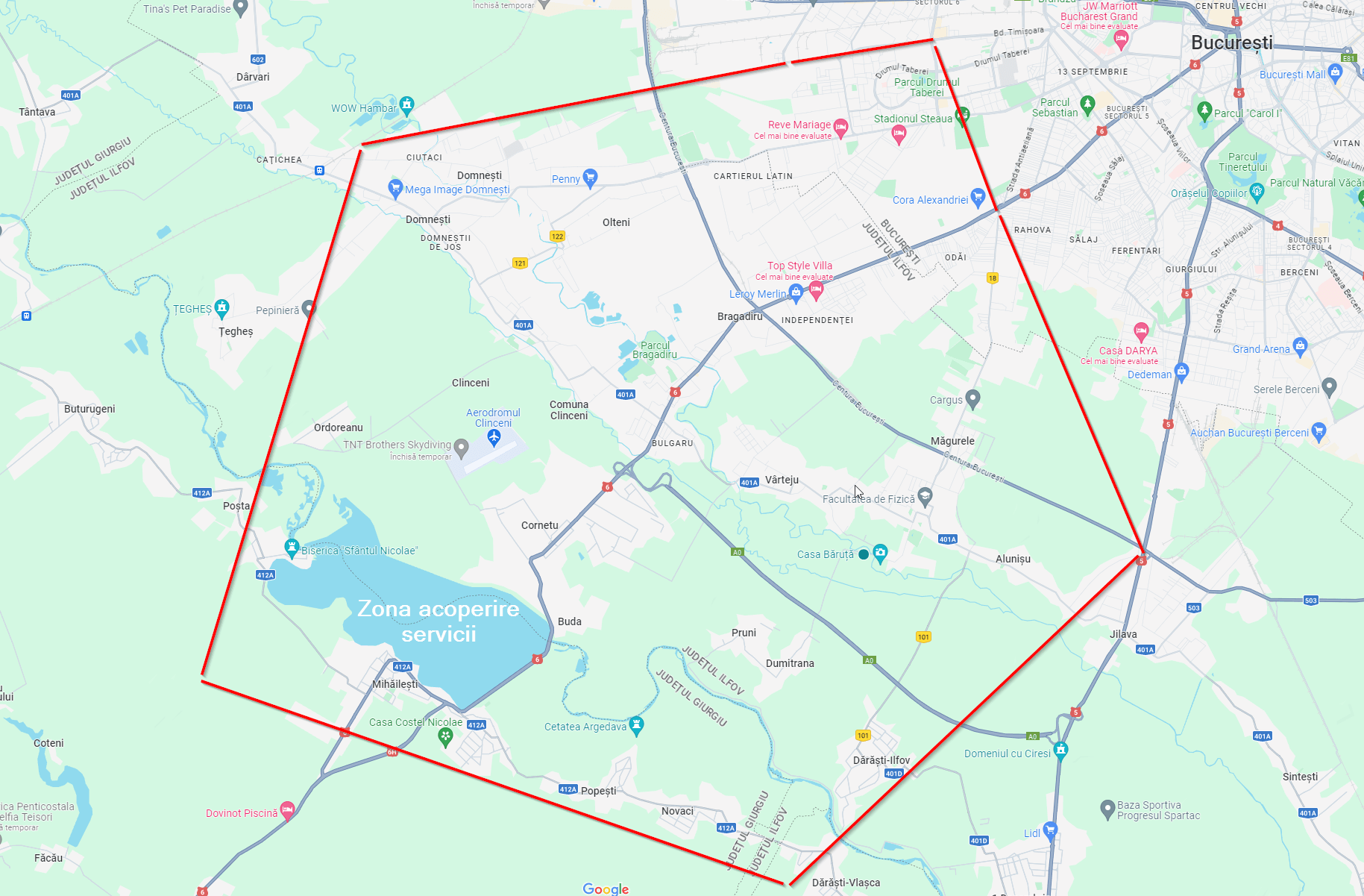 Zona de acoperire Bragadiru Ilfov
